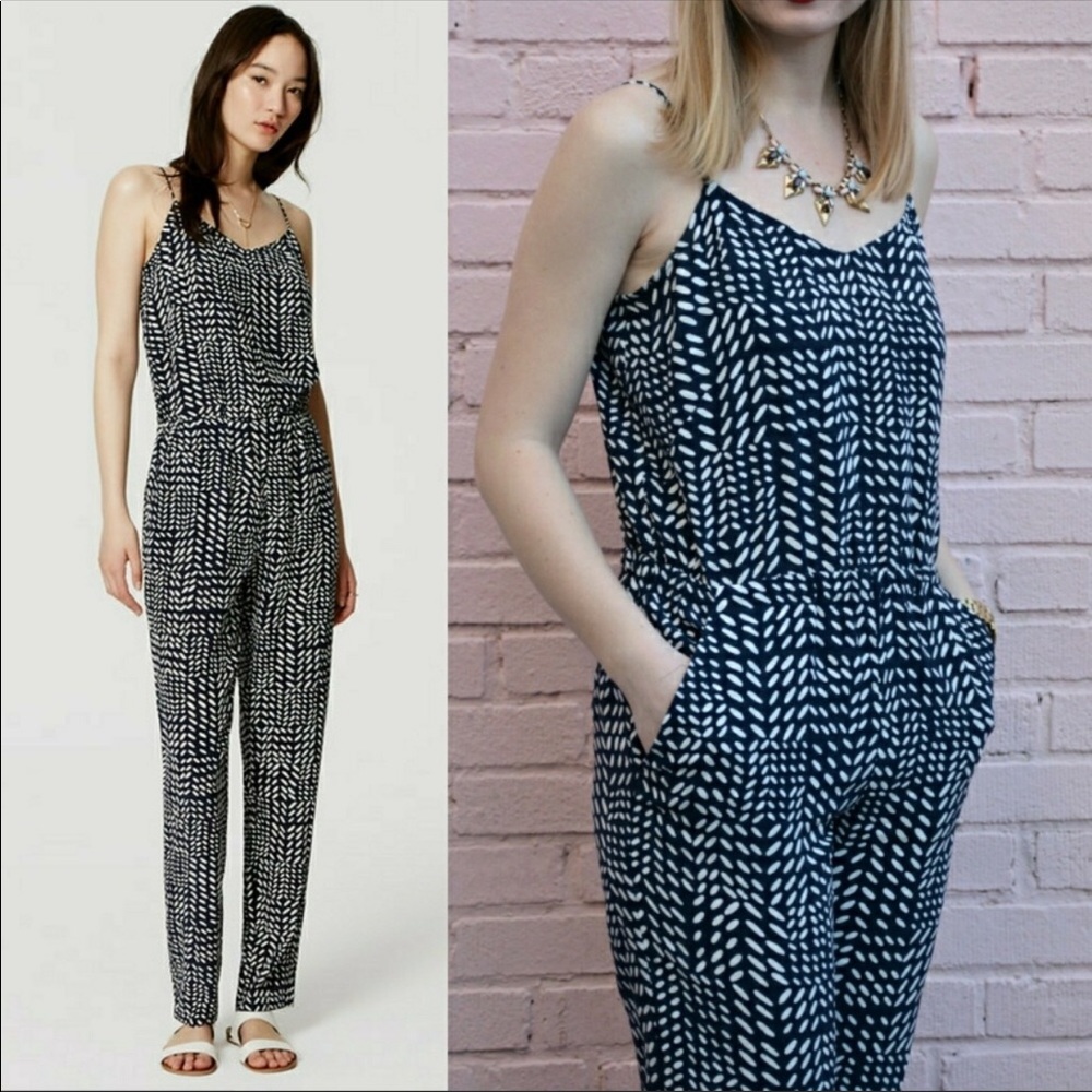 ANN TAYLOR LOFT Navy & White jumpsuit